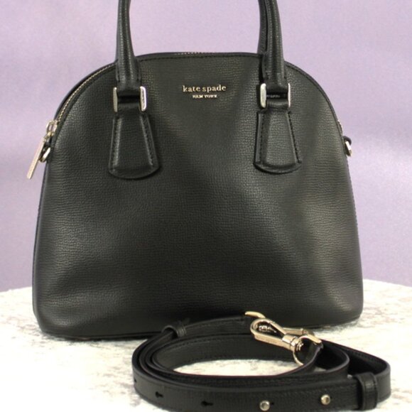 Kate Spade New York Small Dome Satchel Crossbody – Black Pebbled Leather - Picture 1 of 15